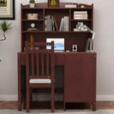 Vintage 40'' Home Executive Desk and Upholstered Chair Set with Bookshelf, Computer Desk with Four N733P272894P