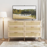 Rattan 6 Drawers Chest of Dressers for Bedroom, Modern 6 Drawer Dresser, Wide Chest of Drawers with W1706P189827