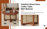 A natural and elegant deep red wooden coffee table with artificial rattan decorations, perfect for a W1512P363031