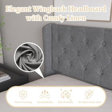 Queen Size Bed Frame with 4 Storage Drawers and Wingback Headboard, Button Tufted Design, Dark Grey W1303P227900