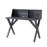 ZNTS Crosshatch Leg Writing Desk with USB/Power Outlet in Distressed Grey B107130895