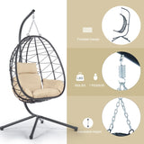 Egg Chair with Stand Indoor Outdoor Swing Chair Patio Wicker Hanging Egg Chair Hanging Basket Chair W87433841
