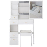 Small Size Left Drawer Desktop Vanity Table Cushioned Stool, Extra Large Sliding Mirror, Multi W936P202270