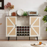 White Faux Rattan Barn Door Wine Cabinet with Wine Rack and Wine Glass Rack, Double Door Design with W2702P183969