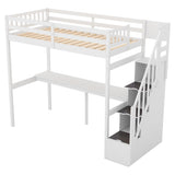 ZNTS Twin Size Loft Bed with Storage Staircase and Built-in Desk, White 91750242