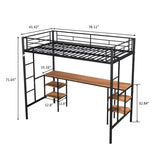 ZNTS Twin-size Loft Bed with Table & Shelves/ Heavy-duty Sturdy Metal/ Built-in Table & Shelves/ Noise 61373165