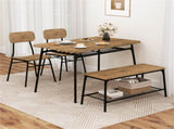 BrownBlack 4-Piece Dining Table Set with Bench & 2 Chairs, Space-Saving Tuck-under Design 57094124