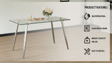 51 x 27.5 x 29.5 Inch ,Glass Dining Table, Modern Rectangular Table with Tempered Glass Tabletop & W2189P255608