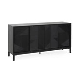 Mirod Modern Geometric Accent Cabinet,Vertical Striped Design with Sliding Doors,High-Quality Wood N760P253319B
