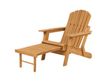 Outdoor Wooden Folding Adirondack Chair with Retractable Ottoman, Pre-Assembled BackRest & W2640P290601
