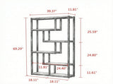 69 Inch Industrial Etagere Bookshelf, 5 Tier Bookcase with Staggered Shelves 57232579