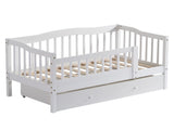 Painted Wooden Children's Bed with Vertical-Slat Railings and 2 Storage Drawers Pine Wood Bedside 20163269