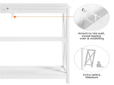 2-Tier X Design Wood Console Table with Shelf for Entryway Living Room, White 37951255