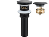 Brass Pop Up Sink Drainer with Overflow Bathroom Drain With Removable Strainer Basket Black 08890168