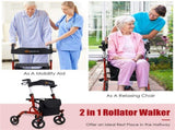 2-in-1 Red Rollator Walker & Wheelchair - 330 lbs Capacity, 8" PVC Wheels X-Shaped Structure 93513212