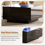 ON-TREND Square High Glossy Coffee Table with 16-color LED Strip Lights, Modern Center Table with N721P191980B
