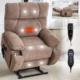Brown Heat Massage Dual Motor Infinite Position Up to 350 LBS Large Electric Power Lift Recliners W1803P264024