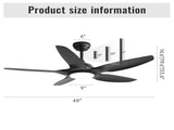 48 Inch Ceiling Fan with Dimmable LED Light and Remote Control, 5 ABS Blades DC Motor Black W934P211114