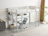 Twin Size Metal Loft Bed with Desk and Storage Shelves, 2 Built-in Ladders & Guardrails, Loft Bed 37145226
