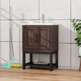 24" Bathroom Vanity White Ceramic Sink & Hot and Cold Faucet , Freestanding Bathroom Cabinet W688P224404