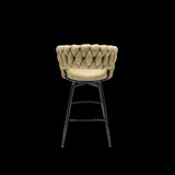 28" Technical Leather Woven Bar Stool Set of 2,Black legs Barstools No Adjustable Kitchen Island 74342489