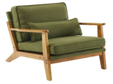 Mid-Century Oak Accent Chair - Linen-Cotton Forest Green Upholstered Single Lounge Chair, Indoor 45317043