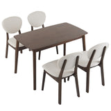 ZNTS Rubber wood soft bag deep walnut dining table and chair set 1 table 4 chairs beige cushion 57935654