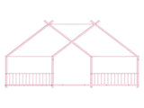 Pink Flat Bed House Shape with Side Guardrails Twin Children's Iron Bed 57389908