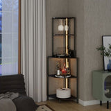 ZNTS 5 Tier Corner Shelf with LED Light and USB Plug, With Glass Holder, Tall Standing Shelf for Wall W420P207358