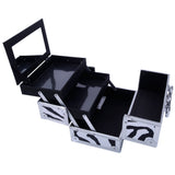 ZNTS SM-2176 Aluminum Makeup Train Case Jewelry Box Cosmetic Organizer with Mirror 9"x6"x6" White Zebra 40298534