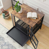 Dog Crate Furniture, Wooden Dog Crate Table, 27.48" Dog Kennel with 2 Slidings and Thick Iron W840P203065