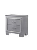 1pc Modern & Glam Style Two Drawers Nightstand Solid Wood w Built-in Night Light Silver Crocodile B01182431
