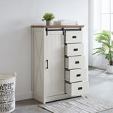5 Drawers Dresser w/Sliding Barn Door, Farmhouse Modern Tall Dresser 5 Chest of Drawers, Storage W2275P206613