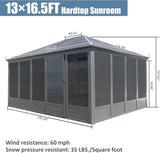 13x16.5FT Sunroom, Four Season Solarium Aluminum Hardtop Gazebo with Galvanized Steel Roof, Movable W1859P276729