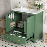 30 Inch Green Bathroom Vanity with Single Sink, Combination Under Counter Sink, Bathroom Storage N729P170521F