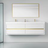 72" Wall-Mounted Bathroom Vanity with Double Sinks, Floating Bathroom Storage Cabinet with Stone W1573P211181