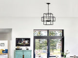 4-Light Metal Lantern Tiered Pendant Hanging Light Fixtures, Industrial Farmhouse Adjustable Height W1592P246889