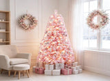 5 FT Pre-Lit Flocked Pink Christmas Tree with 8 Lighting Modes Warm White LED Lights, Hinged 09522738