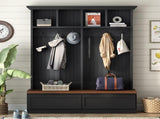 Farmhouse 4-in-1 Hall Tree with Wood Grain Bench, Mudroom Versatile Coat Rack with N721P313099B