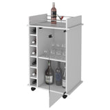 Vegas Bar Cart, Two Tier Cabinet With Glass Door, Six Cubbies For Liquor B128P176147