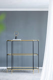 ZNTS 48.5x16.5x50" 3-Tier Metal Console Table, Black Gold Mirrored Shelf W2078125787