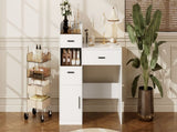 3-in-1 Vanity Desk with Flip Top Mirror, Glass Top Compact Makeup Vanity & Hidden Storage, Vanity N704P391337K