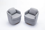 035-Linen Fabric Swivel Accent Chair With Soild Wood Round Brown Base Leg,Light Blue W527134467