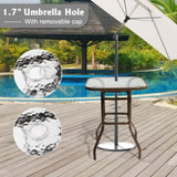 ZNTS 31 Inch Patio Bar Table, Square Outdoor Bar Height Bistro Table with Tempered Glass Tabletop & 11674267