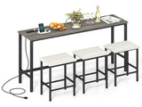 4 Piece Counter Height Bar Table Set with Charging Station & USB Ports, Gray Pub Table with 3 Stools 39030485