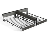 Upholstered Twin Bed Frame for 2 Kids with Storage Bookcase Divider,Charging Station ,Drawers and T6689P602011