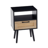 15.75" Rattan End table with drawer and solid wood legs, Modern nightstand, side table for living 92626567