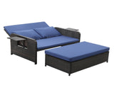 Patio Rattan Daybed Set, 2-in-1 Wicker Loveseat Sofa with Multipurpose Ottoman & Retractable Side 24305570