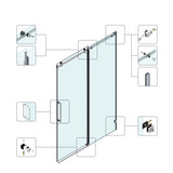 54*76" Fixed & Sliding Shower Door, Square Tube Hardware, Clear Glass Shower Door, 3/8 SGCC 55170531