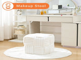 Square Ottoman Foot Stool Corduroy Vanity Chair Bench with Padded Woven Footrest for Entryway Living 32381225
